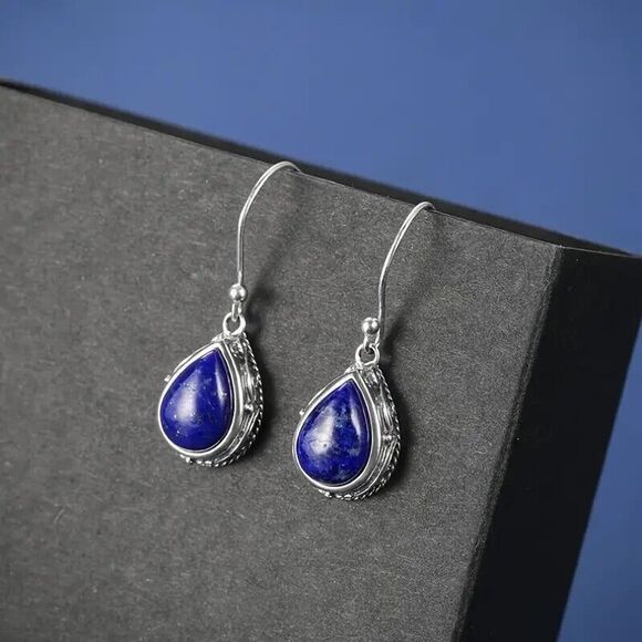 Elegant Synthetic Lapis Teardrop Earrings - Picture 2 of 4